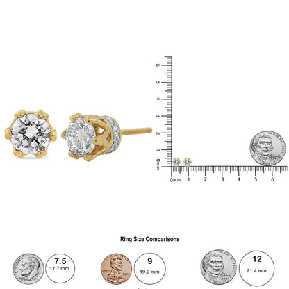 14K Yellow Gold 2.0 Cttw Round Diamond Crown Stud Earrings (I - J Color, I1 - I2 Clarity) - Jaazi Intl