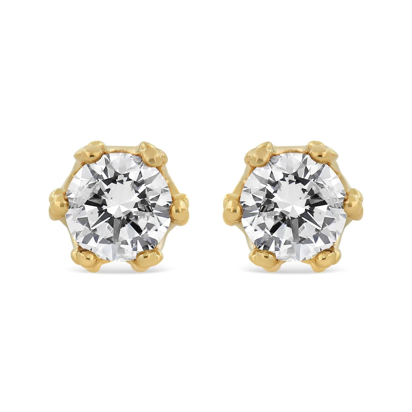 14K Yellow Gold 2.0 Cttw Round Diamond Crown Stud Earrings (I - J Color, I1 - I2 Clarity) - Jaazi Intl