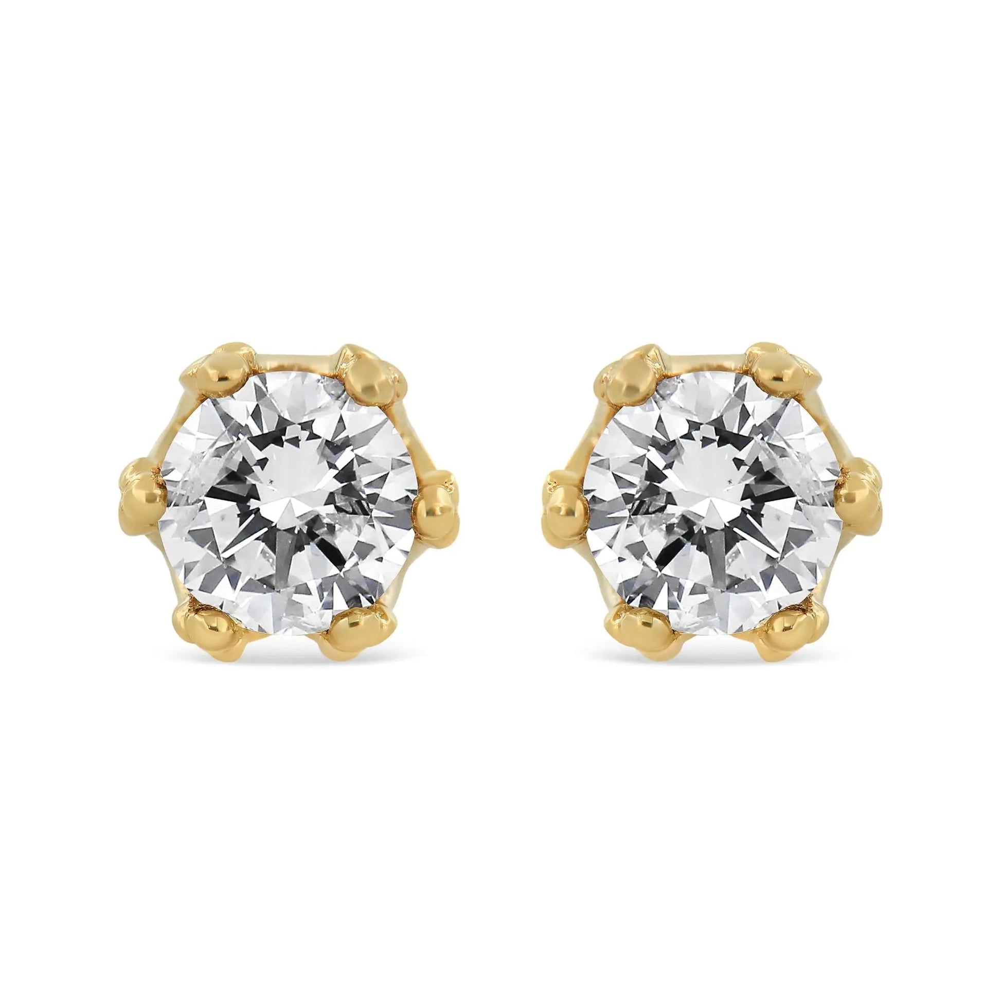 14K Yellow Gold 2.0 Cttw Round Diamond Crown Stud Earrings (I - J Color, I1 - I2 Clarity) - Jaazi Intl