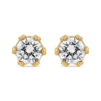 14K Yellow Gold 2.0 Cttw Round Diamond Crown Stud Earrings (I - J Color, I1 - I2 Clarity) - Jaazi Intl