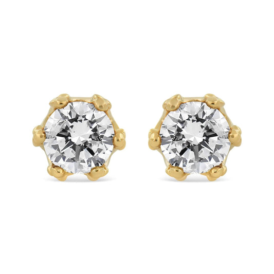 14K Yellow Gold 2.0 Cttw Round Diamond Crown Stud Earrings (I - J Color, I1 - I2 Clarity) - Jaazi Intl