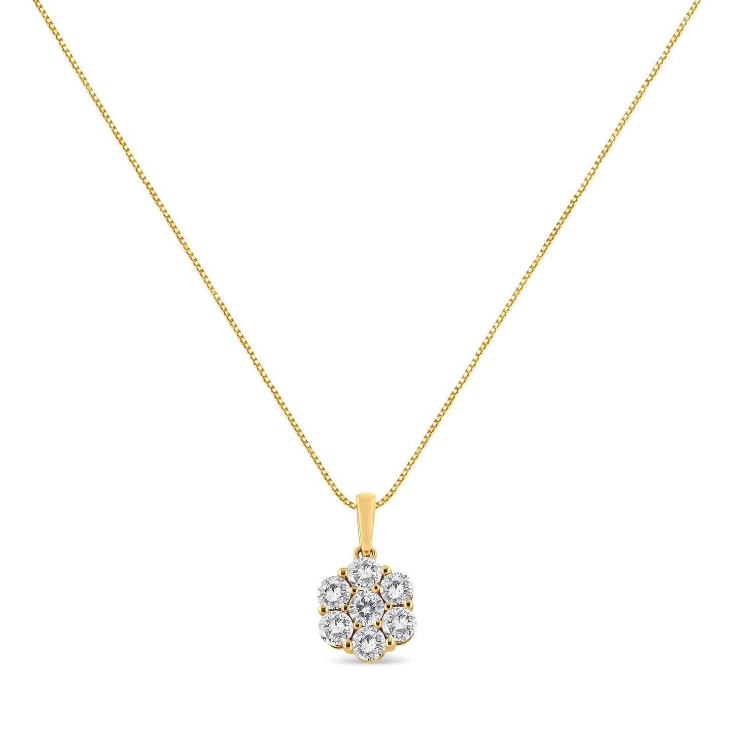 14K Yellow Gold 2.00 Cttw Brilliant Round - Cut Diamond 7 Stone Flower Cluster 18" Pendant Necklace (H - I Color, SI2 - I1 Clarity) - Jaazi Intl