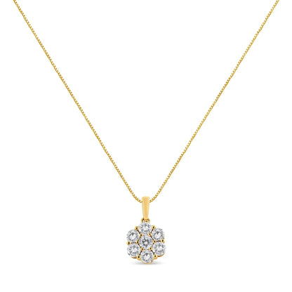 14K Yellow Gold 2.00 Cttw Brilliant Round - Cut Diamond 7 Stone Flower Cluster 18" Pendant Necklace (H - I Color, SI2 - I1 Clarity) - Jaazi Intl