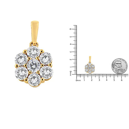 14K Yellow Gold 2.00 Cttw Brilliant Round - Cut Diamond 7 Stone Flower Cluster 18" Pendant Necklace (H - I Color, SI2 - I1 Clarity) - Jaazi Intl