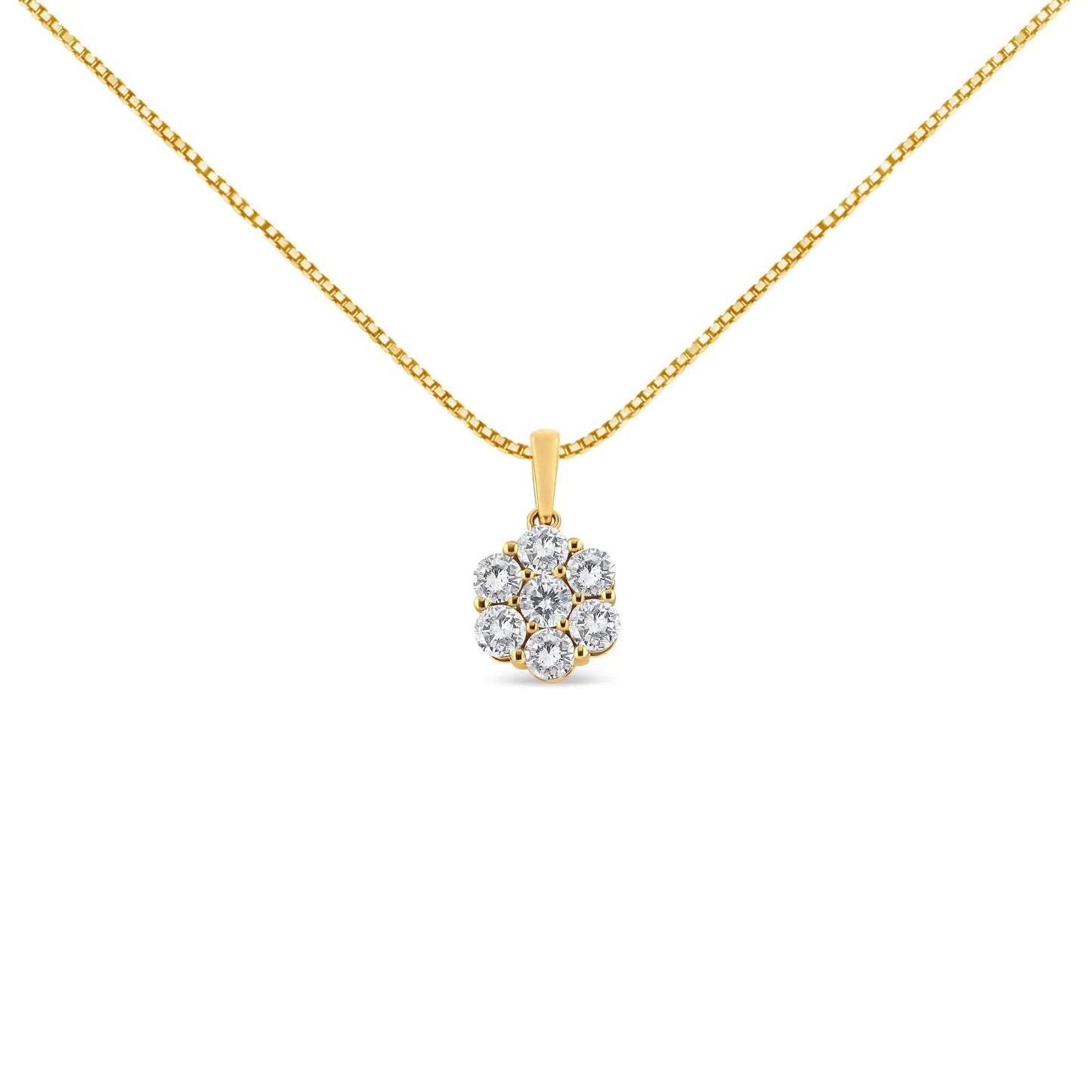 14K Yellow Gold 2.00 Cttw Brilliant Round - Cut Diamond 7 Stone Flower Cluster 18" Pendant Necklace (H - I Color, SI2 - I1 Clarity) - Jaazi Intl