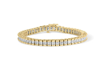 14K Yellow Gold 2.00 Cttw Princess - Cut Diamond Classic Link 7" Bracelet (I - J Color, I1 - I2 Clarity) - Jaazi Intl