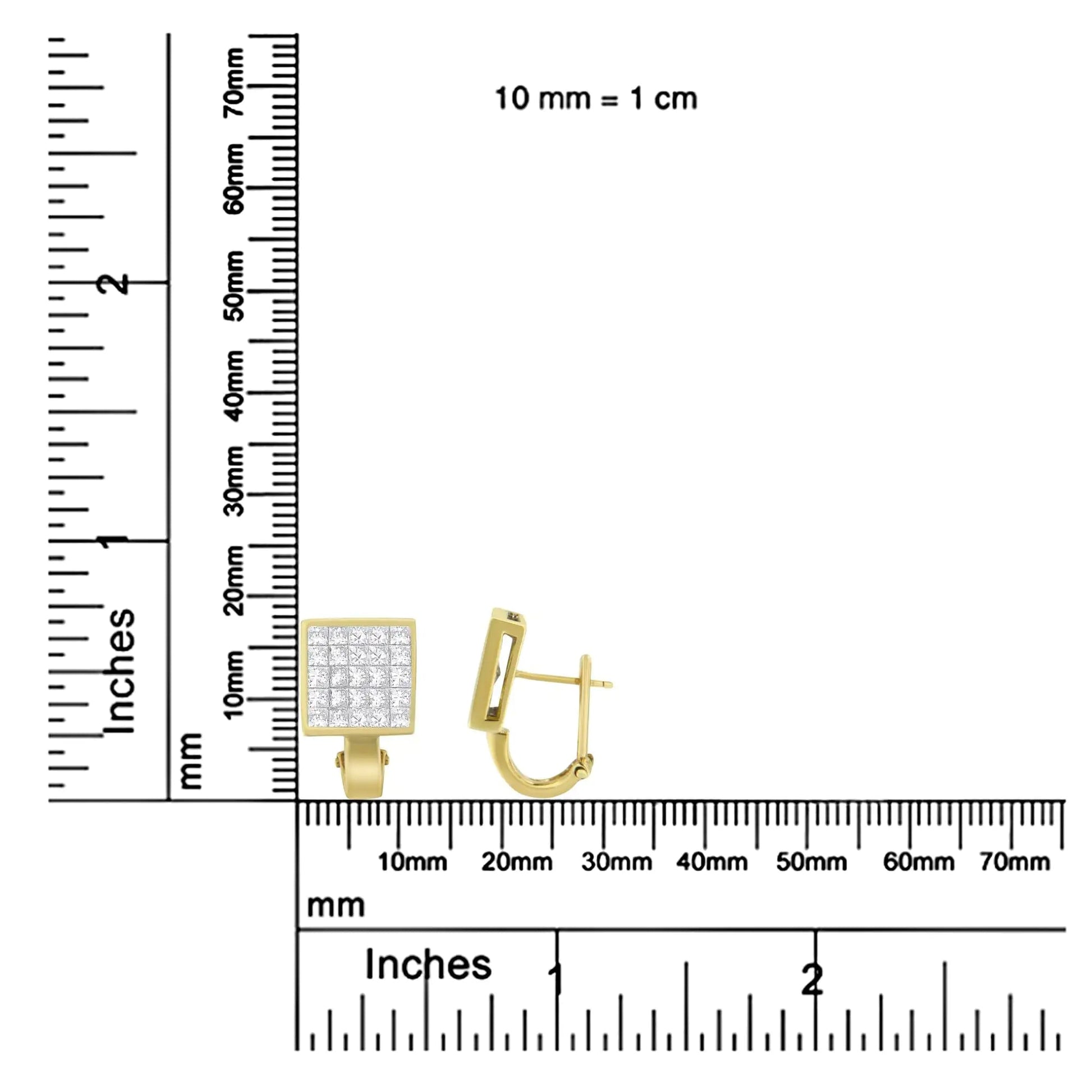 14K Yellow Gold 3 - 1/5 Cttw Princess Cut Diamond ¾ Square Invisible Set Grid Huggy Style Omega Back Stud Earrings (G - H Color, VS1 - VS2 Clarity) - Jaazi Intl