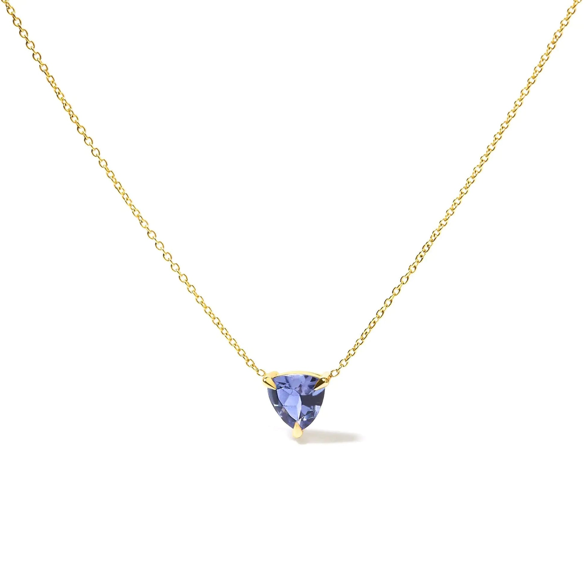 14k Yellow Gold 3 - Prong Martini Set Blue Tanzanite Trillion Solitaire 18" Pendant Necklace - Jaazi Intl