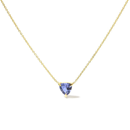 14k Yellow Gold 3 - Prong Martini Set Blue Tanzanite Trillion Solitaire 18" Pendant Necklace - Jaazi Intl