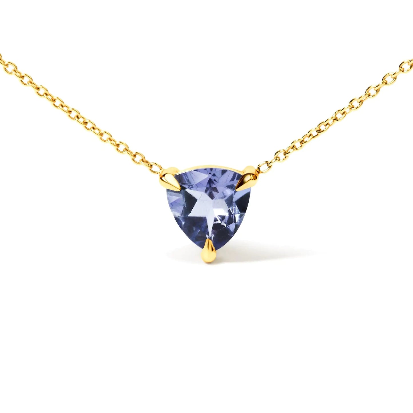 14k Yellow Gold 3 - Prong Martini Set Blue Tanzanite Trillion Solitaire 18" Pendant Necklace - Jaazi Intl