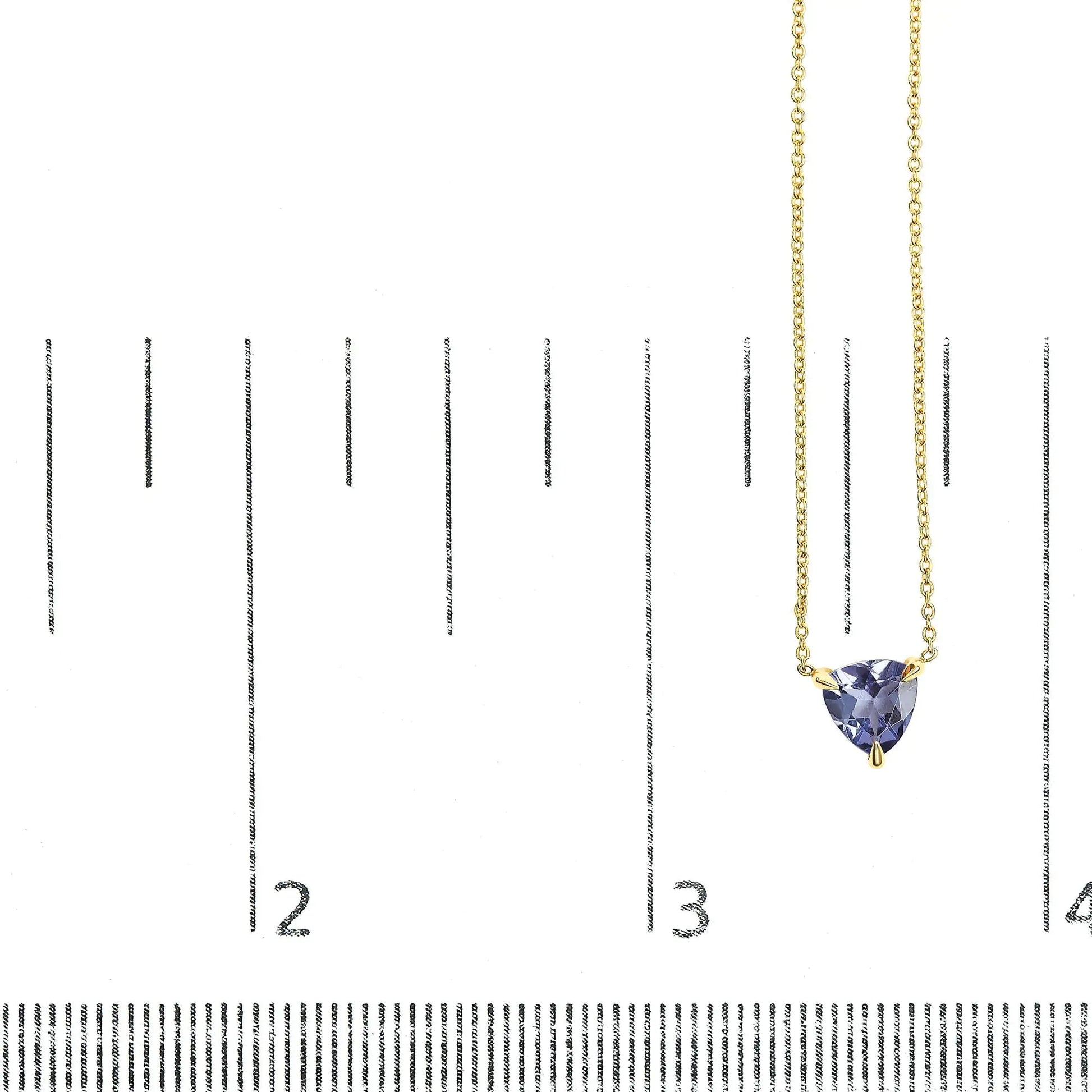 14k Yellow Gold 3 - Prong Martini Set Blue Tanzanite Trillion Solitaire 18" Pendant Necklace - Jaazi Intl