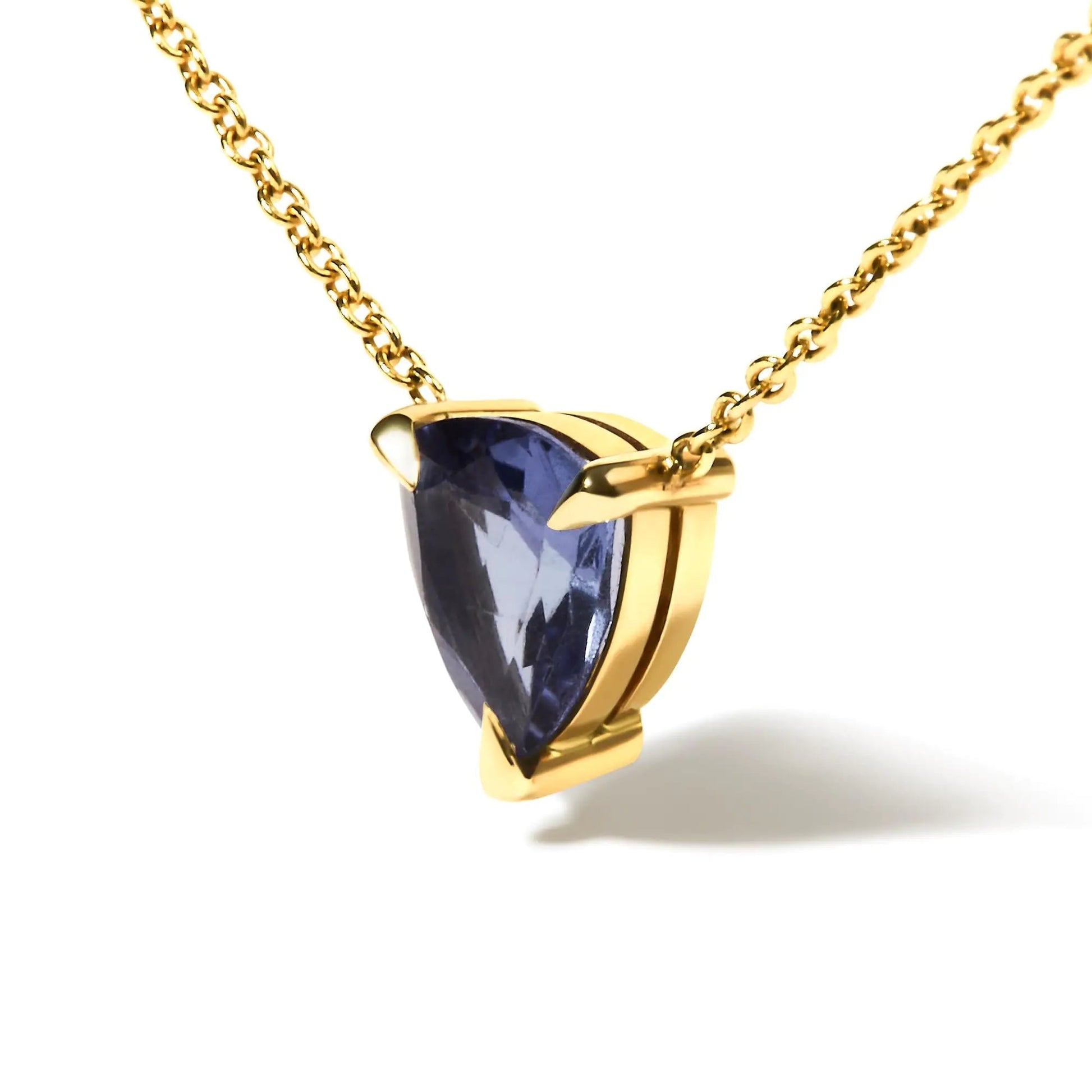 14k Yellow Gold 3 - Prong Martini Set Blue Tanzanite Trillion Solitaire 18" Pendant Necklace - Jaazi Intl