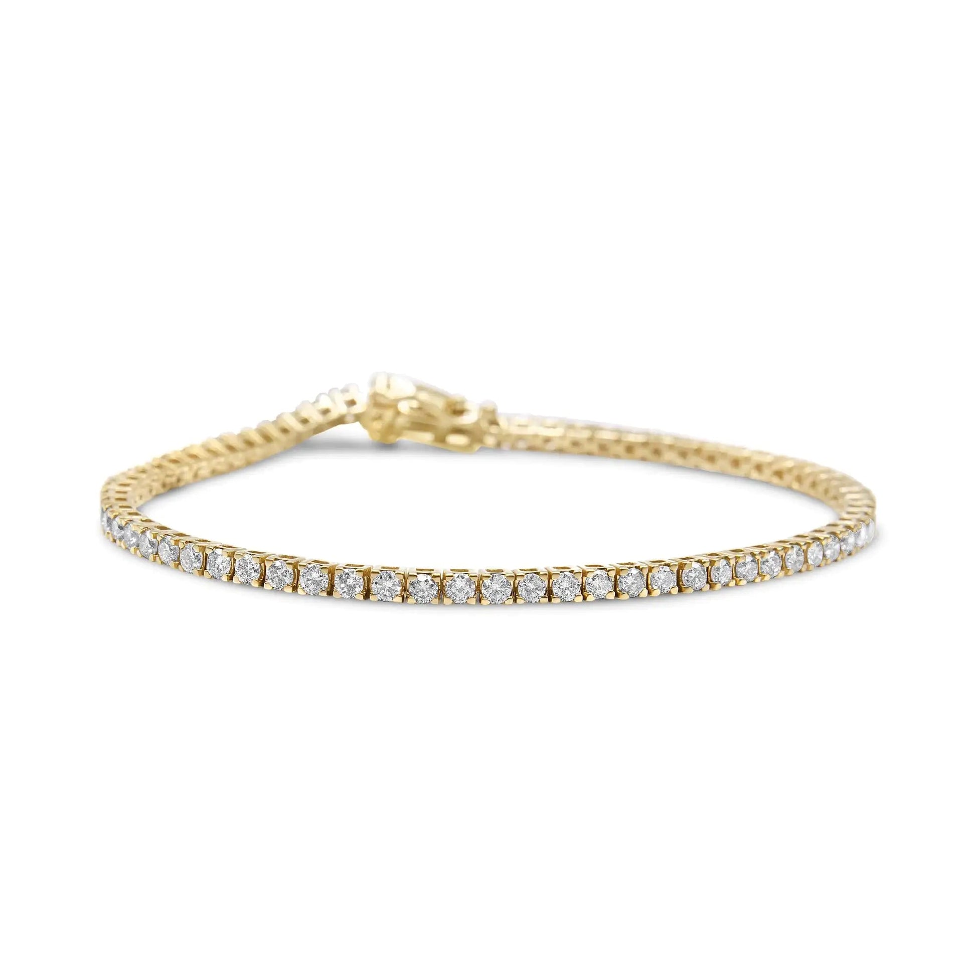 14K Yellow Gold 3.0 Cttw 4 Prong Set Round Brilliant Cut Diamond Classic Tennis Bracelet ( J - K Color, VVS2 - VS1 Clarity) - 7.25 " Inches - Jaazi Intl