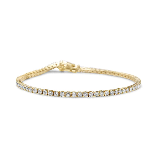 14K Yellow Gold 3.0 Cttw 4 Prong Set Round Brilliant Cut Diamond Classic Tennis Bracelet ( J - K Color, VVS2 - VS1 Clarity) - 7.25 " Inches - Jaazi Intl