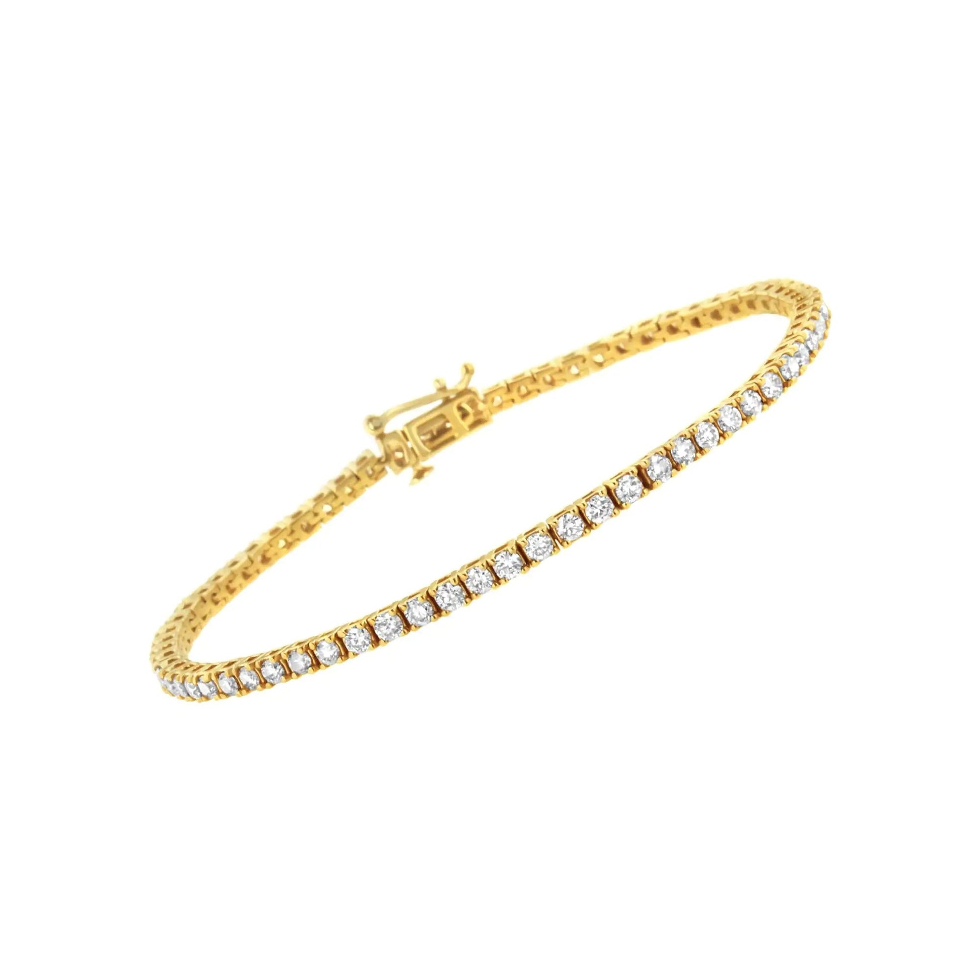 14K Yellow Gold 3.0 Cttw 4 Prong Set Round Brilliant Cut Diamond Classic Tennis Bracelet ( J - K Color, VVS2 - VS1 Clarity) - 7.25 " Inches - Jaazi Intl