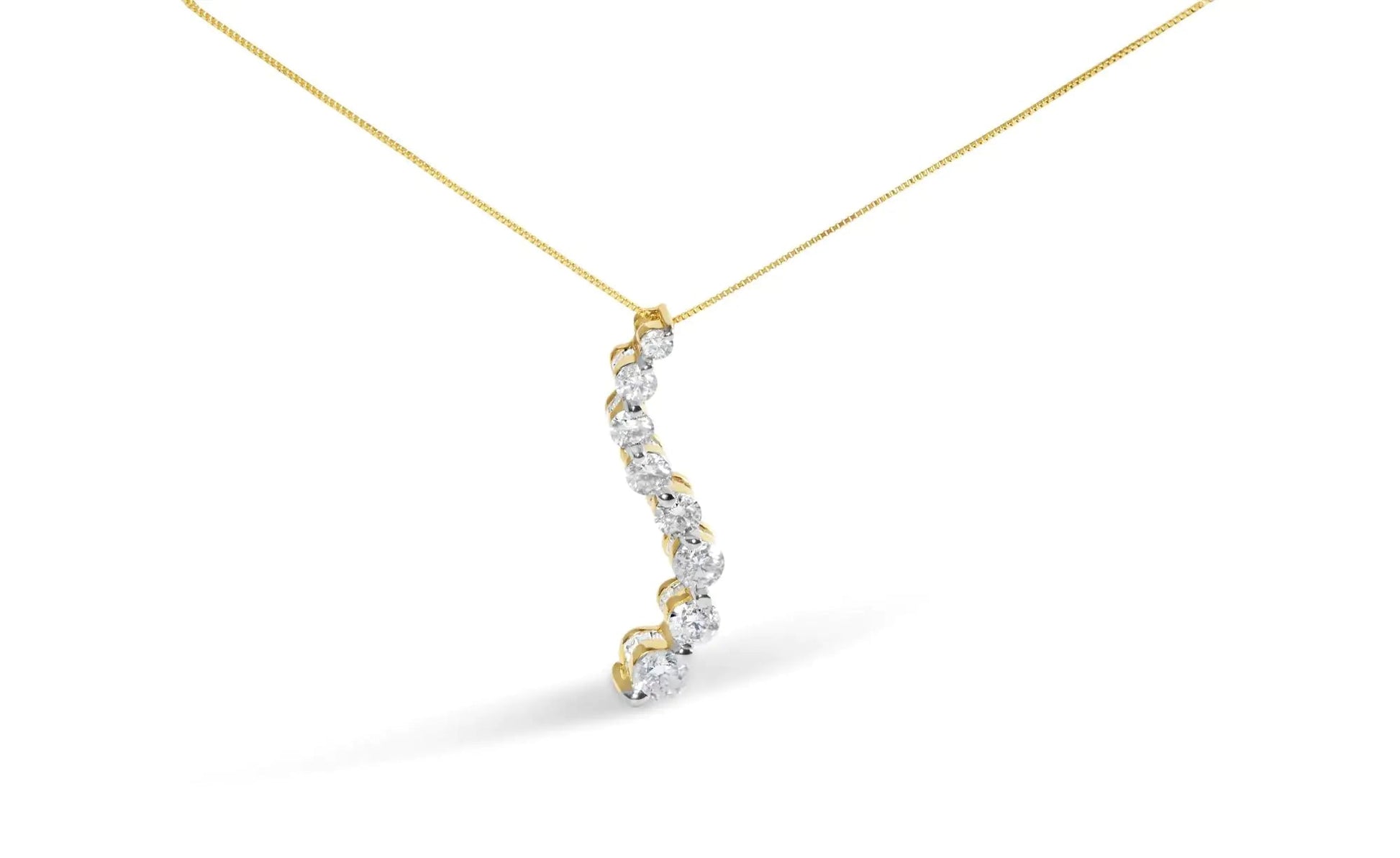 14k Yellow Gold 3.0 cttw Baguette and Brilliant Round - Cut Diamond Journey 18" Pendant Necklace (I - J Color, I2 - I3 Clarity) - Jaazi Intl