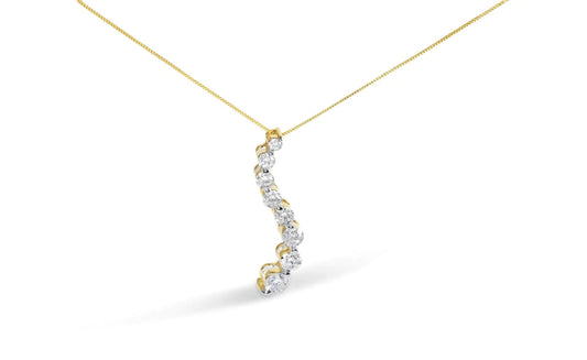 14k Yellow Gold 3.0 cttw Baguette and Brilliant Round - Cut Diamond Journey 18" Pendant Necklace (I - J Color, I2 - I3 Clarity) - Jaazi Intl