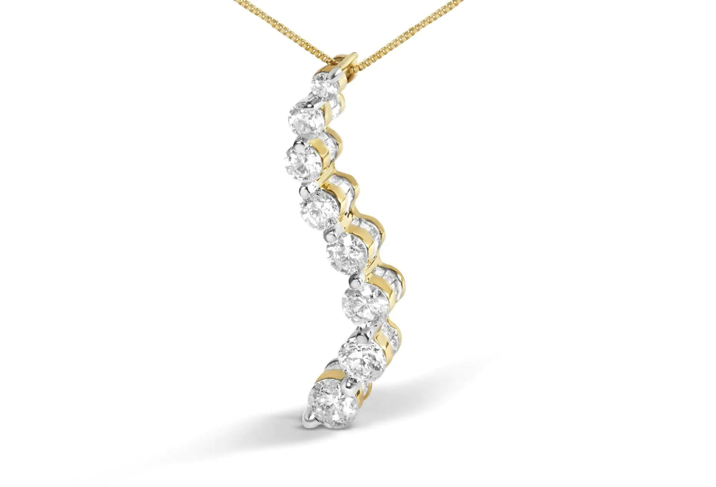 14k Yellow Gold 3.0 cttw Baguette and Brilliant Round - Cut Diamond Journey 18" Pendant Necklace (I - J Color, I2 - I3 Clarity) - Jaazi Intl