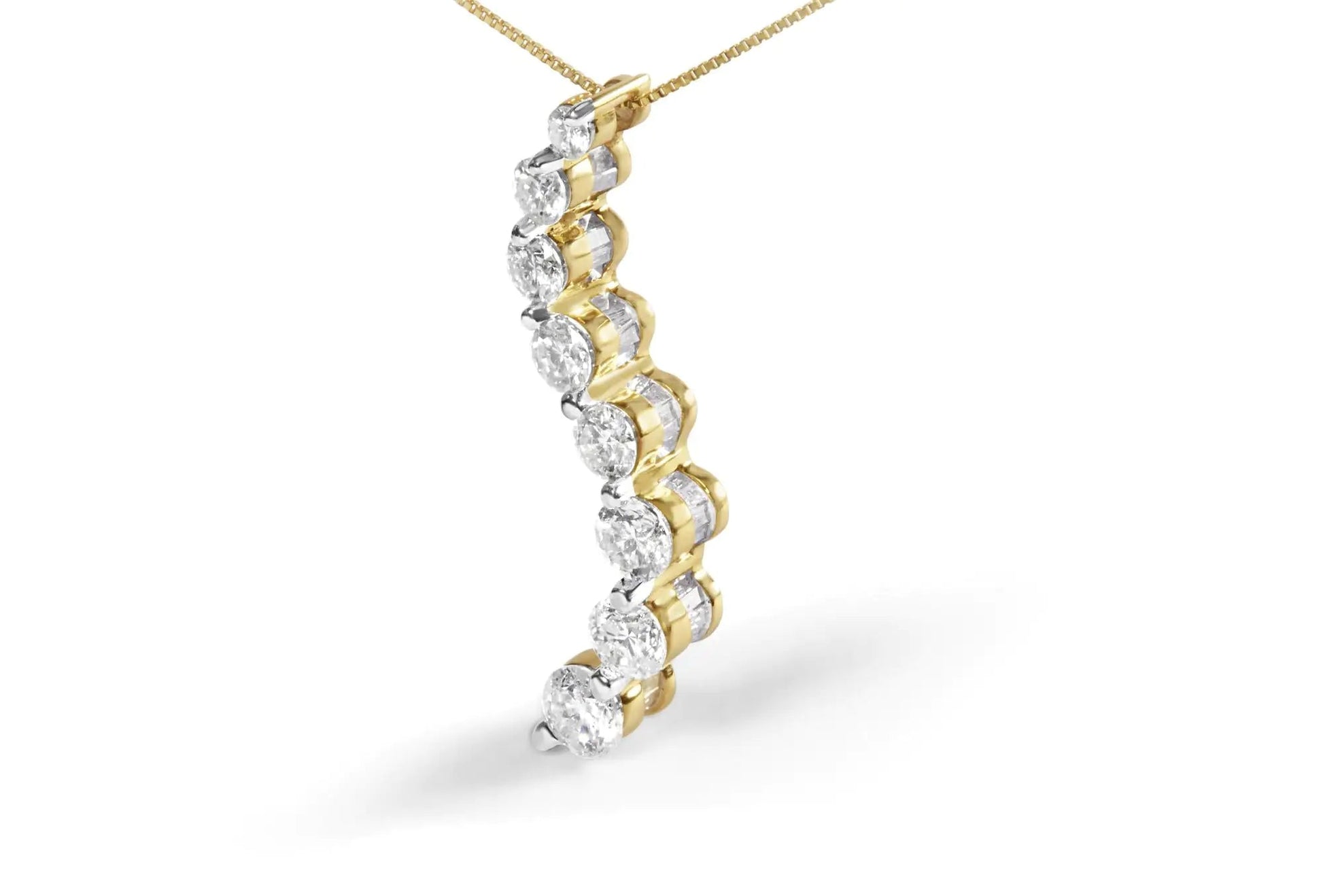 14k Yellow Gold 3.0 cttw Baguette and Brilliant Round - Cut Diamond Journey 18" Pendant Necklace (I - J Color, I2 - I3 Clarity) - Jaazi Intl