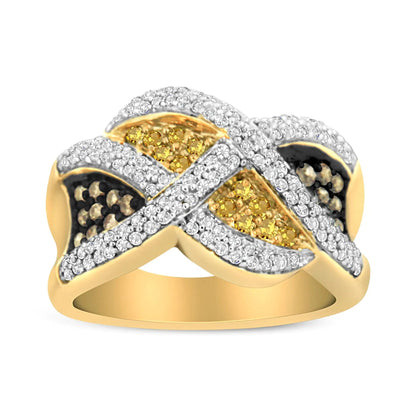 14K Yellow Gold 3/4 Cttw Champagne, Yellow and Round - Cut Diamond Ring (I - J Color, I2 - I3 Clarity) - Jaazi Intl