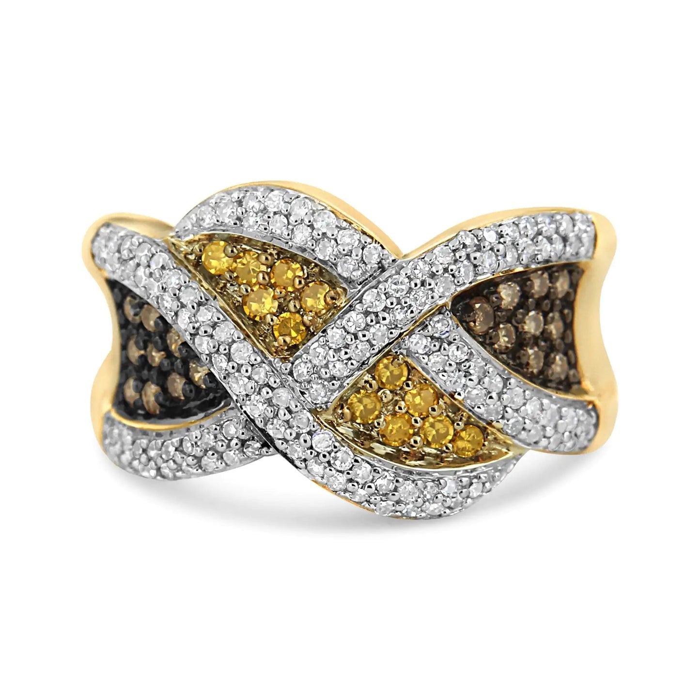 14K Yellow Gold 3/4 Cttw Champagne, Yellow and Round - Cut Diamond Ring (I - J Color, I2 - I3 Clarity) - Jaazi Intl