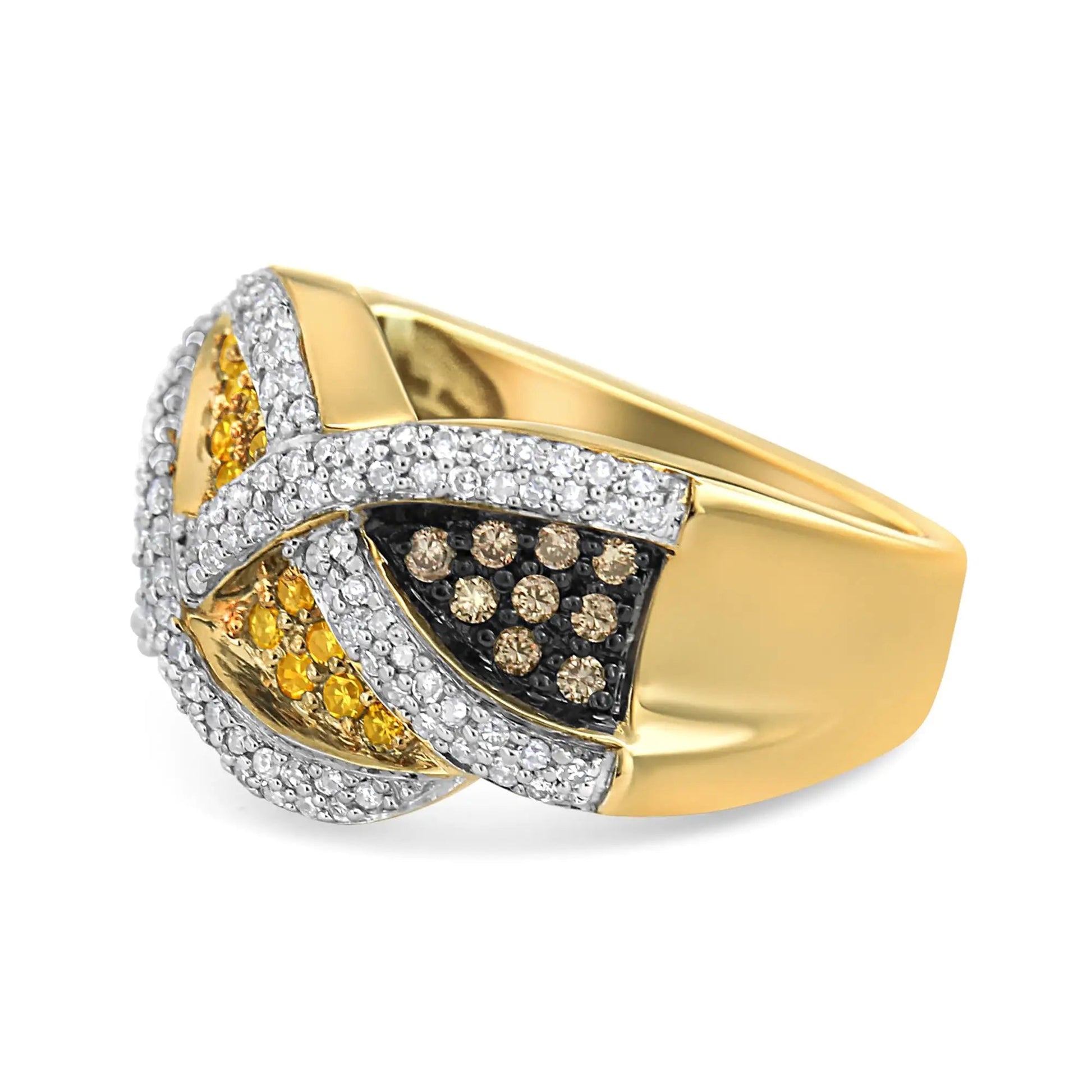 14K Yellow Gold 3/4 Cttw Champagne, Yellow and Round - Cut Diamond Ring (I - J Color, I2 - I3 Clarity) - Jaazi Intl