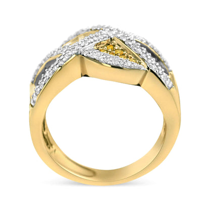 14K Yellow Gold 3/4 Cttw Champagne, Yellow and Round - Cut Diamond Ring (I - J Color, I2 - I3 Clarity) - Jaazi Intl