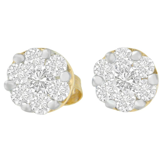 14K Yellow Gold 3/4 cttw Round Cut Diamond Stud Earring (I - J, SI2 - I1) - Jaazi Intl