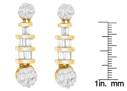 14K Yellow Gold 3/4ct. TDW Round and Baguette - cut Diamond Earrings(H - I,SI1 - SI2) - Jaazi Intl