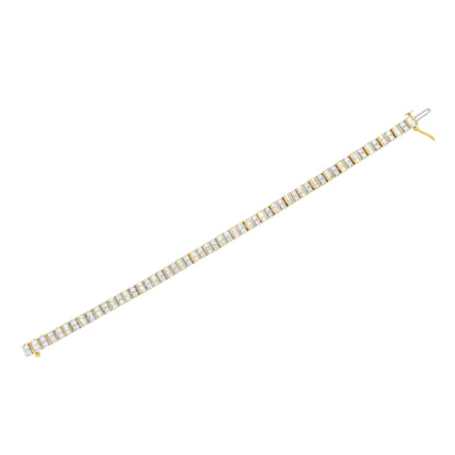 14K Yellow Gold 4.0 Cttw Alternating Baguette & Round Cut Diamond Bezel - & Prong - Set 7" Tennis Bracelet (I - J, I1 - I2) - Jaazi Intl