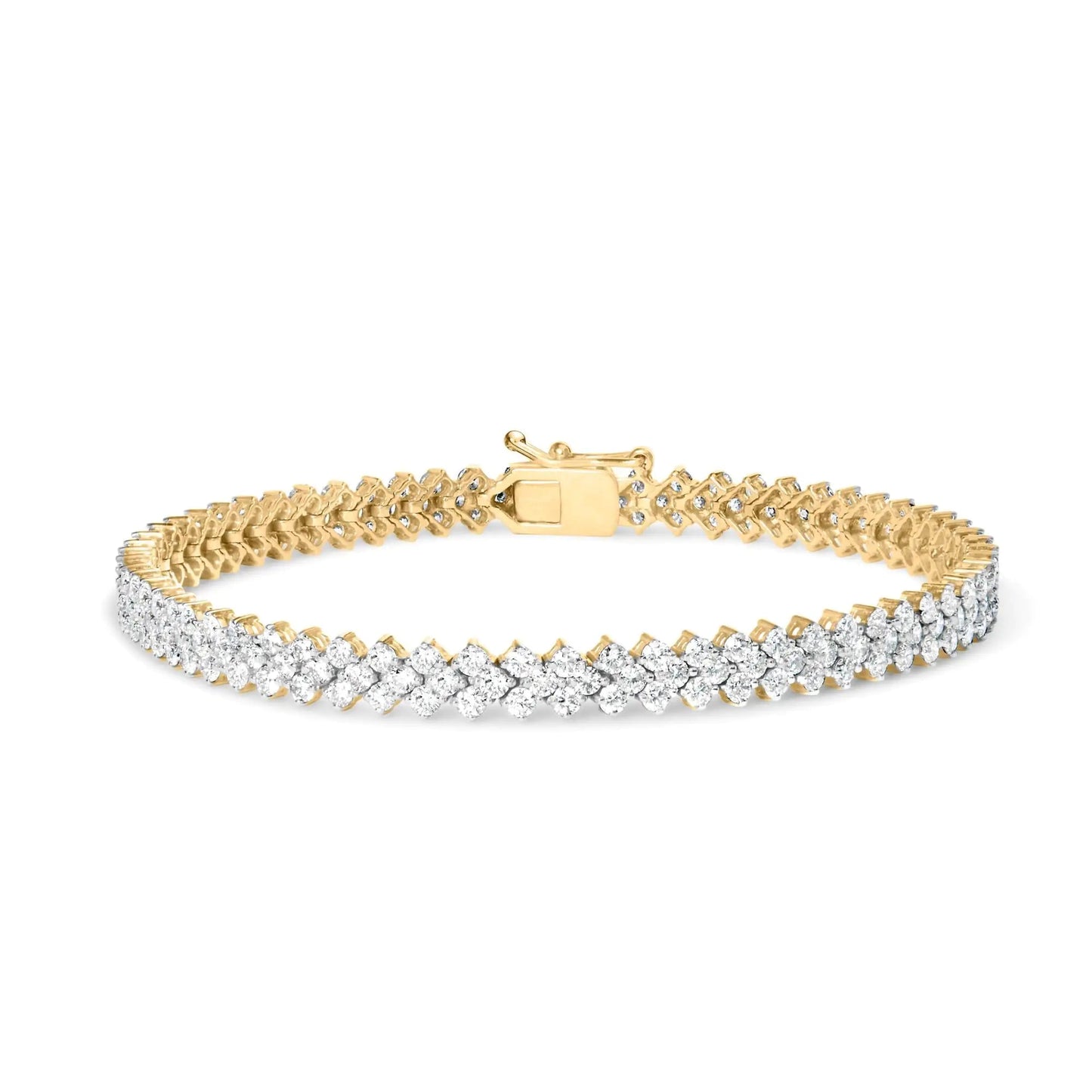 14K Yellow Gold 4.00 Cttw Diamond Trio Cluster Link Bracelet (H - I Color, I1 - I2 Clarity) - 7" - Jaazi Intl