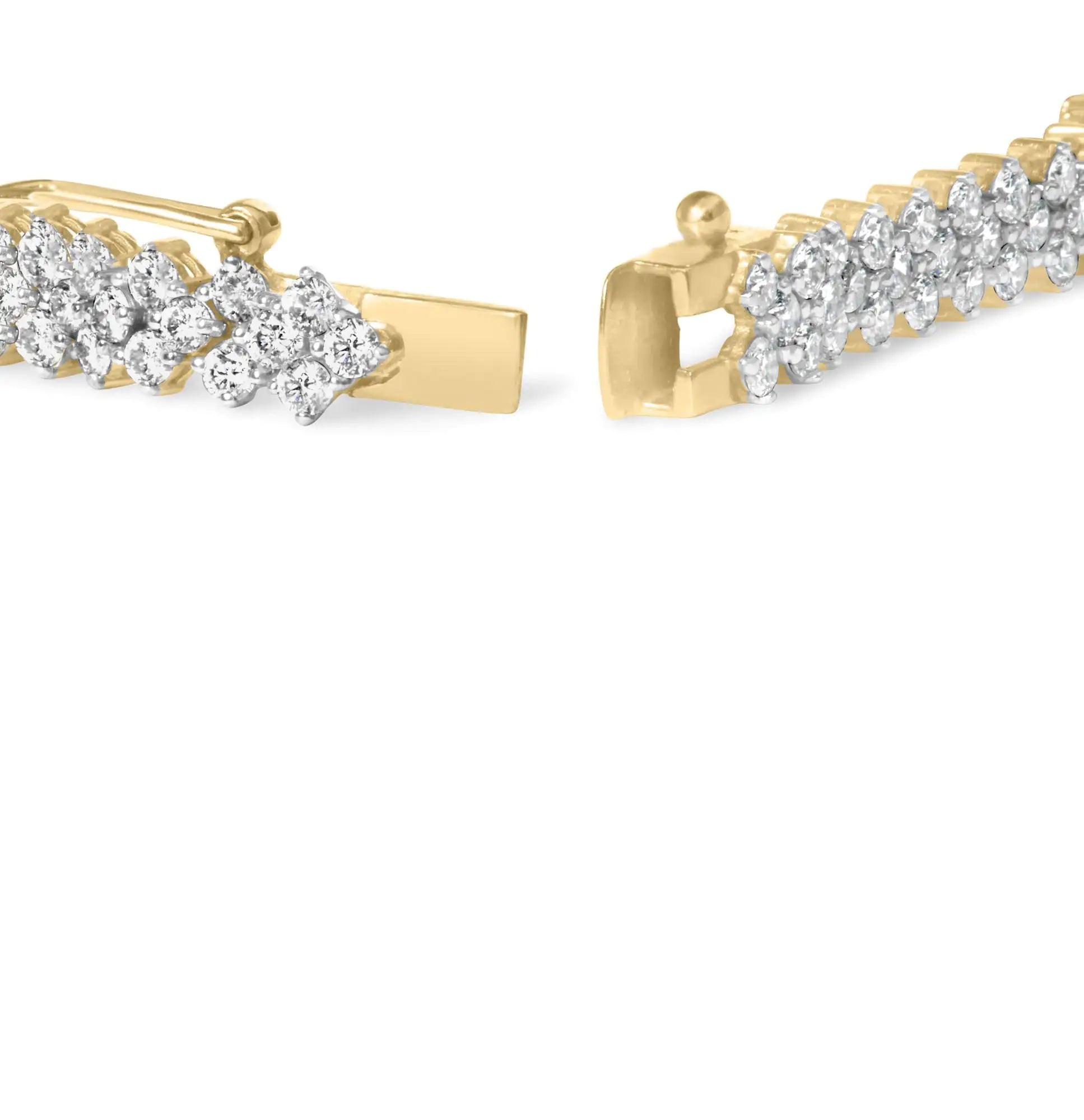 14K Yellow Gold 4.00 Cttw Diamond Trio Cluster Link Bracelet (H - I Color, I1 - I2 Clarity) - 7" - Jaazi Intl