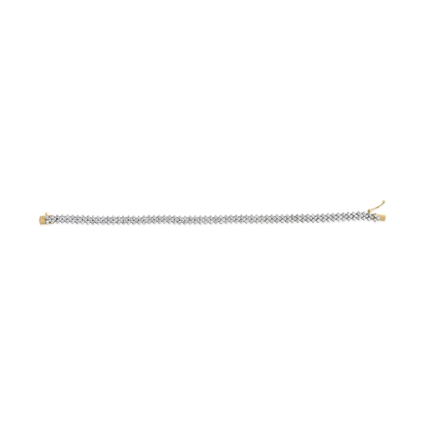 14K Yellow Gold 4.00 Cttw Diamond Trio Cluster Link Bracelet (H - I Color, I1 - I2 Clarity) - 7" - Jaazi Intl