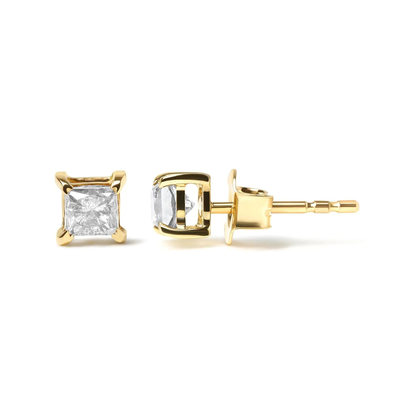 14K Yellow Gold 5/8 Cttw Princess Natural Brown Color Diamond 4 - Prong Stud Earrings (Brown Color, SI2 - I1 Clarity) - Jaazi Intl