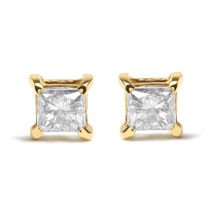 14K Yellow Gold 5/8 Cttw Princess Natural Brown Color Diamond 4 - Prong Stud Earrings (Brown Color, SI2 - I1 Clarity) - Jaazi Intl