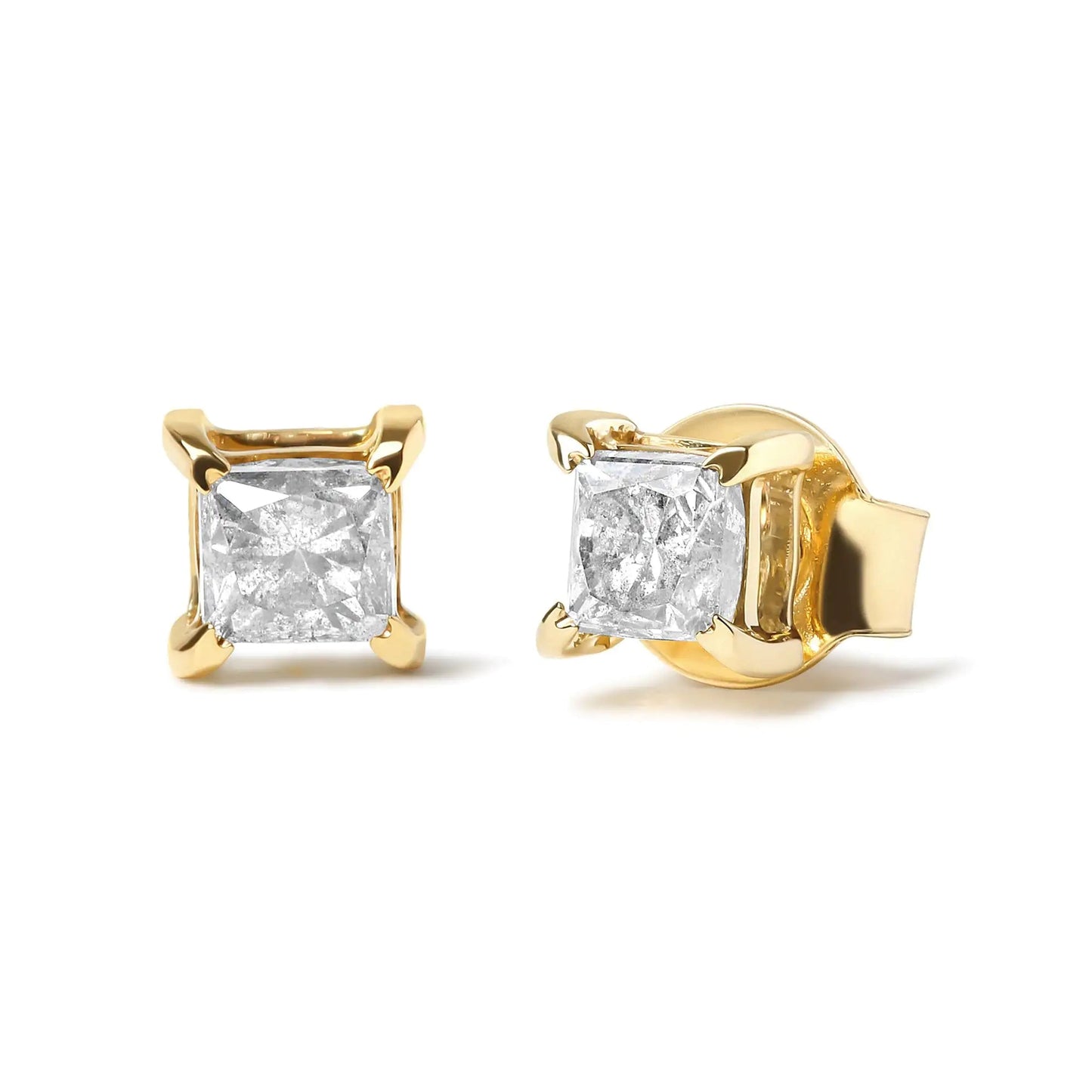 14K Yellow Gold 5/8 Cttw Princess Natural Brown Color Diamond 4 - Prong Stud Earrings (Brown Color, SI2 - I1 Clarity) - Jaazi Intl