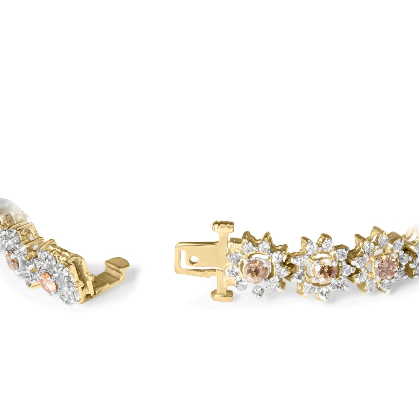 14K Yellow Gold 8.00 Cttw Champagne Diamond Floral Cluster Halo Link Bracelet (H - I Color, I1 - I2 Clarity) - Jaazi Intl