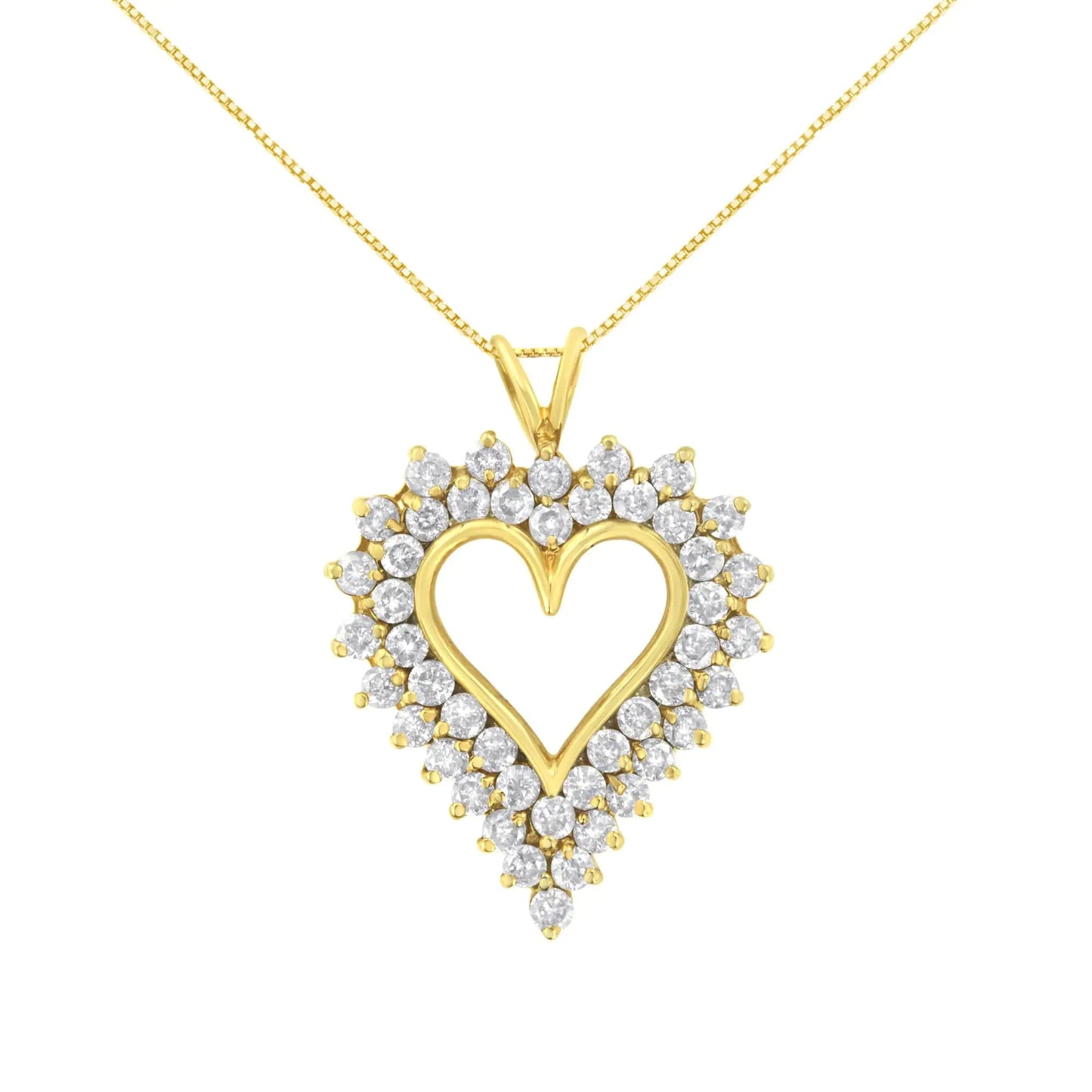 14K Yellow Gold .925 Sterling Silver 4 cttw Round - cut Diamond Cluster Heart Pendant Necklace (K - L Color, I1 - I2 Clarity) - Jaazi Intl