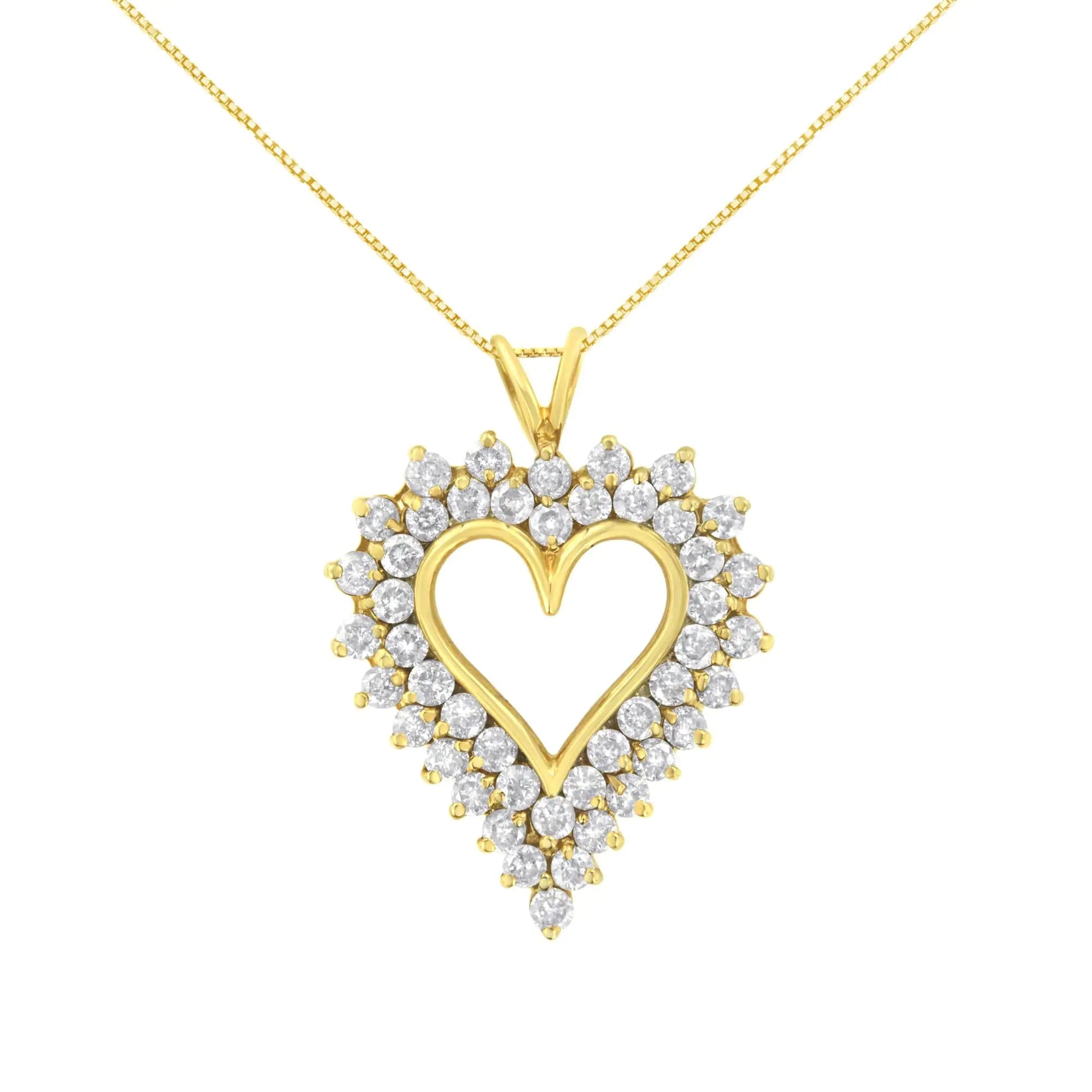 14K Yellow Gold .925 Sterling Silver 4 cttw Round - cut Diamond Cluster Heart Pendant Necklace (K - L Color, I1 - I2 Clarity) - Jaazi Intl