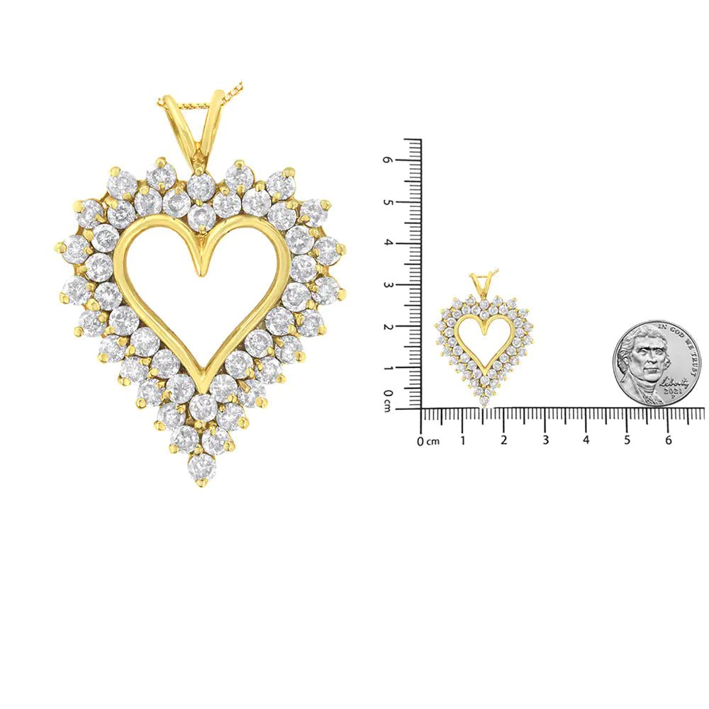 14K Yellow Gold .925 Sterling Silver 4 cttw Round - cut Diamond Cluster Heart Pendant Necklace (K - L Color, I1 - I2 Clarity) - Jaazi Intl