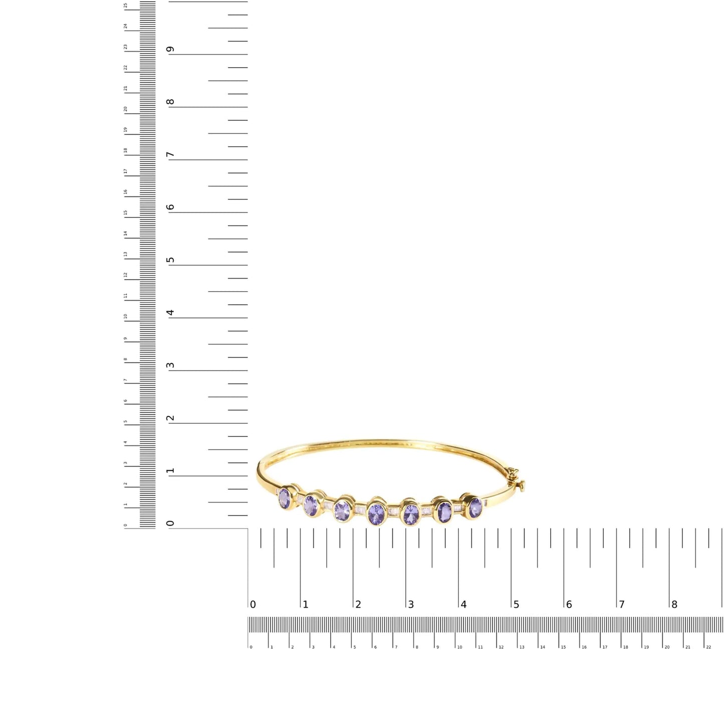 14K Yellow Gold Alternating Bezel Set 5MM Oval Shaped Tanzanite and 1/5 Cttw Diamond Bangle Bracelet (H - I Color, VS2 - SI1 Clarity) - Fit's wrists up to 7.25" Inches - Jaazi Intl