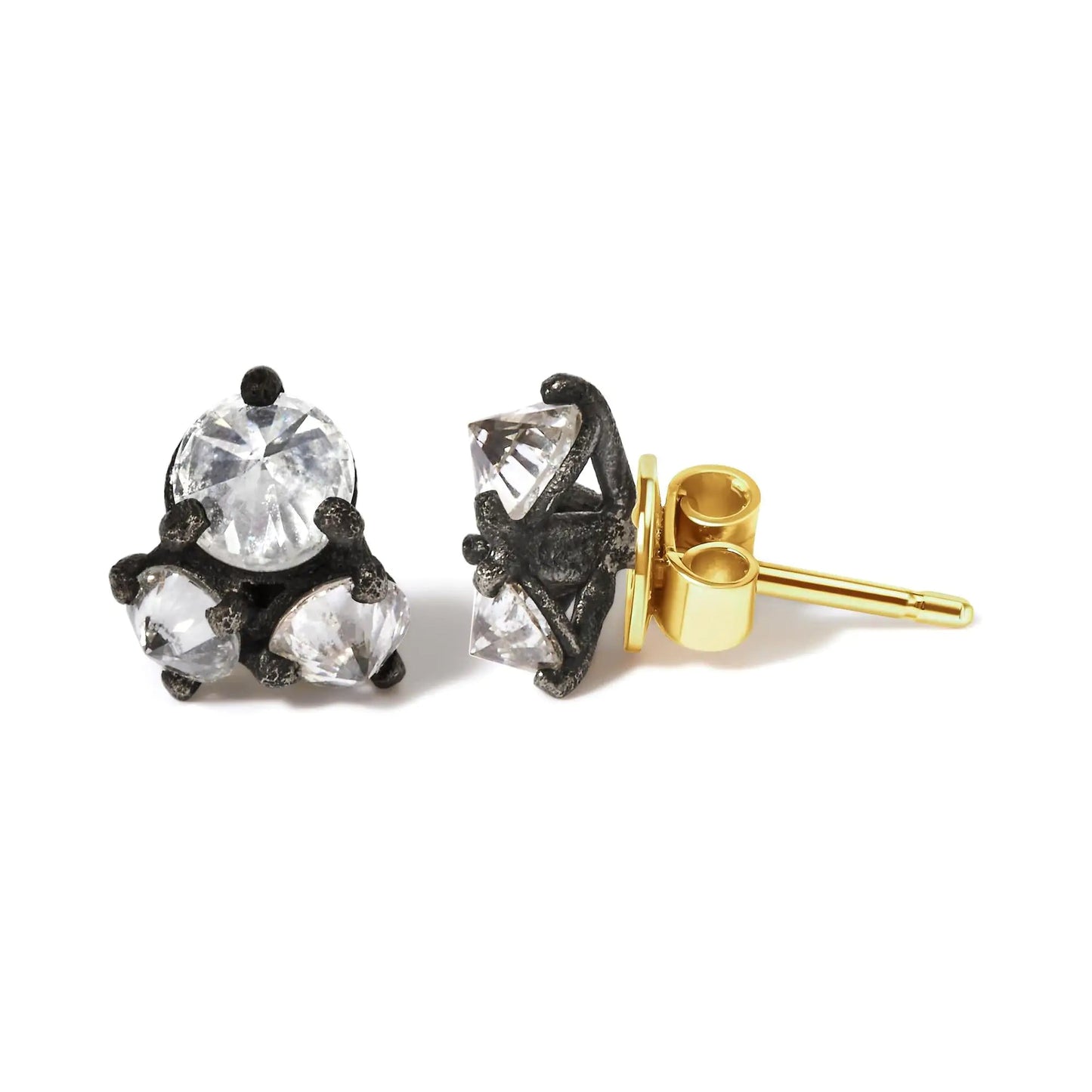 14K Yellow Gold and Black Oxidized Reverse Set 1 1/4 Cttw Diamond Trio Stud Earrings (I - J Color, I1 - I2 Clarity) - Jaazi Intl