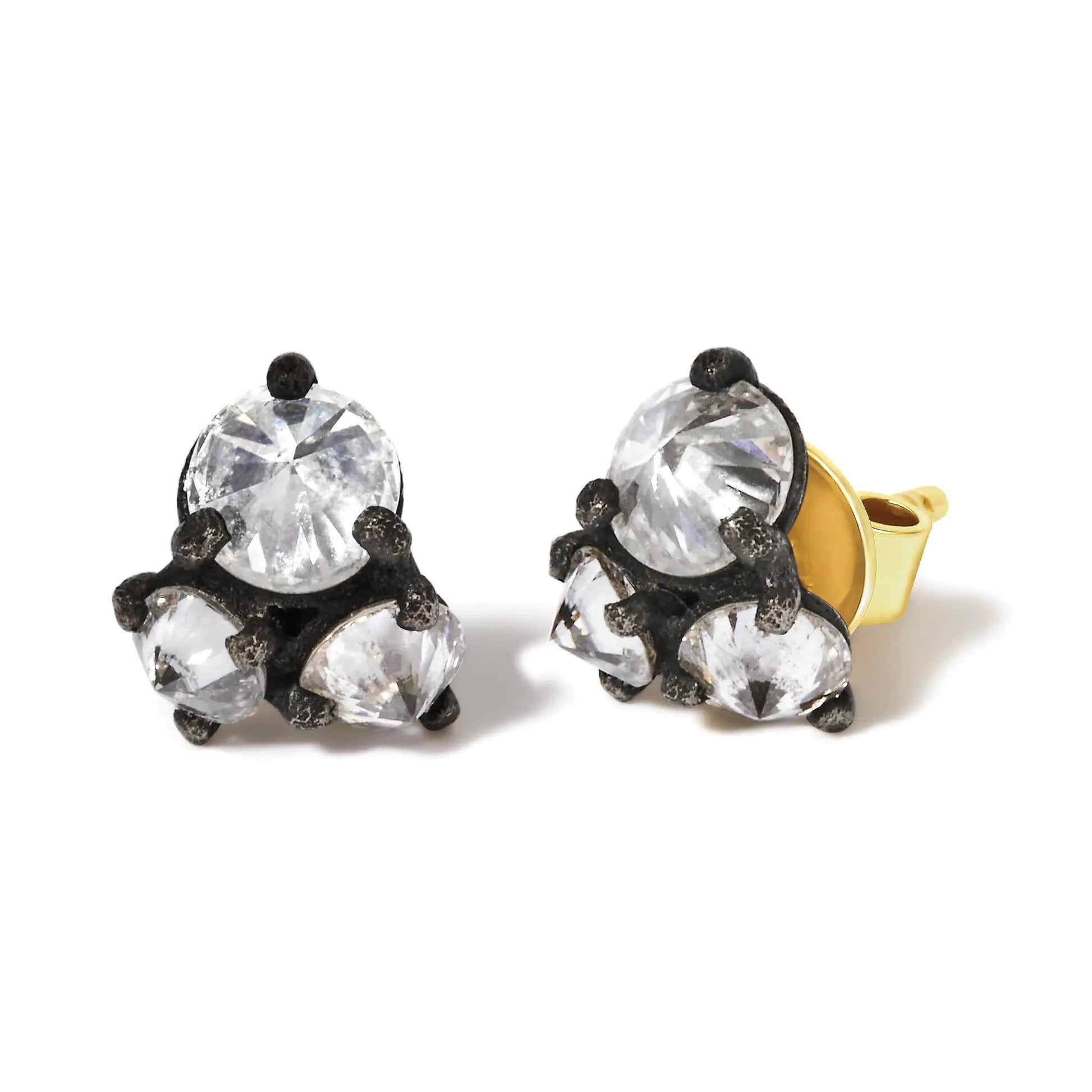 14K Yellow Gold and Black Oxidized Reverse Set 1 1/4 Cttw Diamond Trio Stud Earrings (I - J Color, I1 - I2 Clarity) - Jaazi Intl