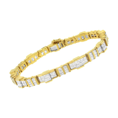 14K Yellow Gold Baguette and Princess - Cut Diamond Bracelet (8.30 cttw, H - I Color, SI1 - SI2 Clarity) - Jaazi Intl