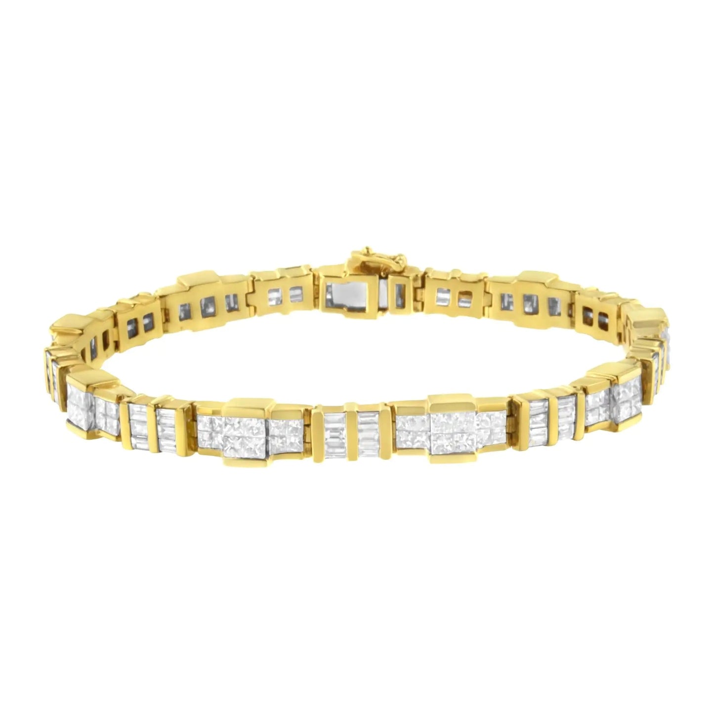 14K Yellow Gold Baguette and Princess - Cut Diamond Bracelet (8.30 cttw, H - I Color, SI1 - SI2 Clarity) - Jaazi Intl