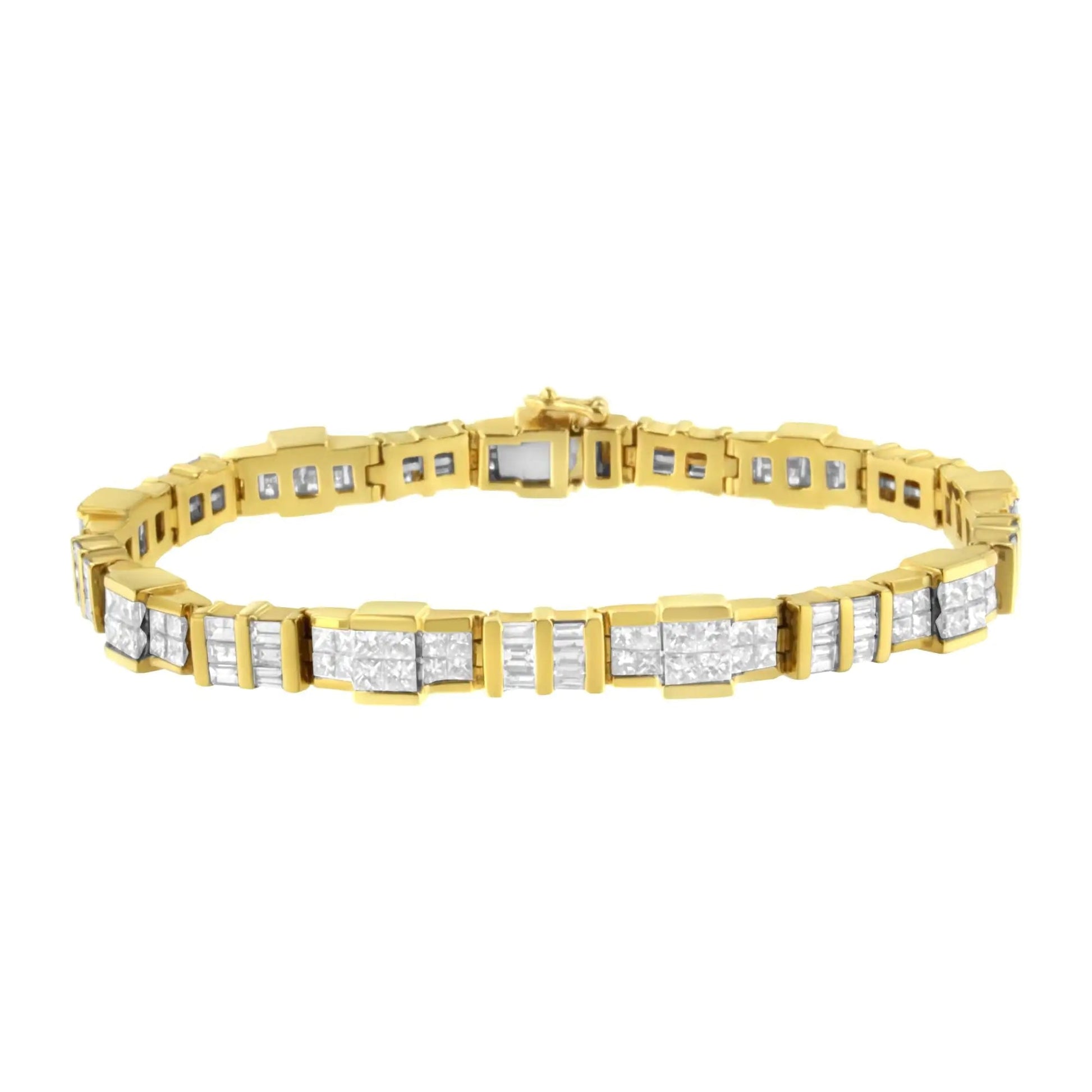 14K Yellow Gold Baguette and Princess - Cut Diamond Bracelet (8.30 cttw, H - I Color, SI1 - SI2 Clarity) - Jaazi Intl