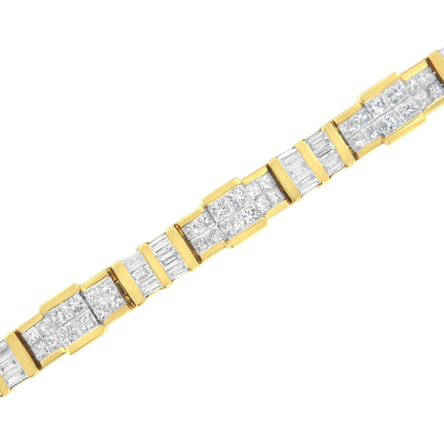 14K Yellow Gold Baguette and Princess - Cut Diamond Bracelet (8.30 cttw, H - I Color, SI1 - SI2 Clarity) - Jaazi Intl