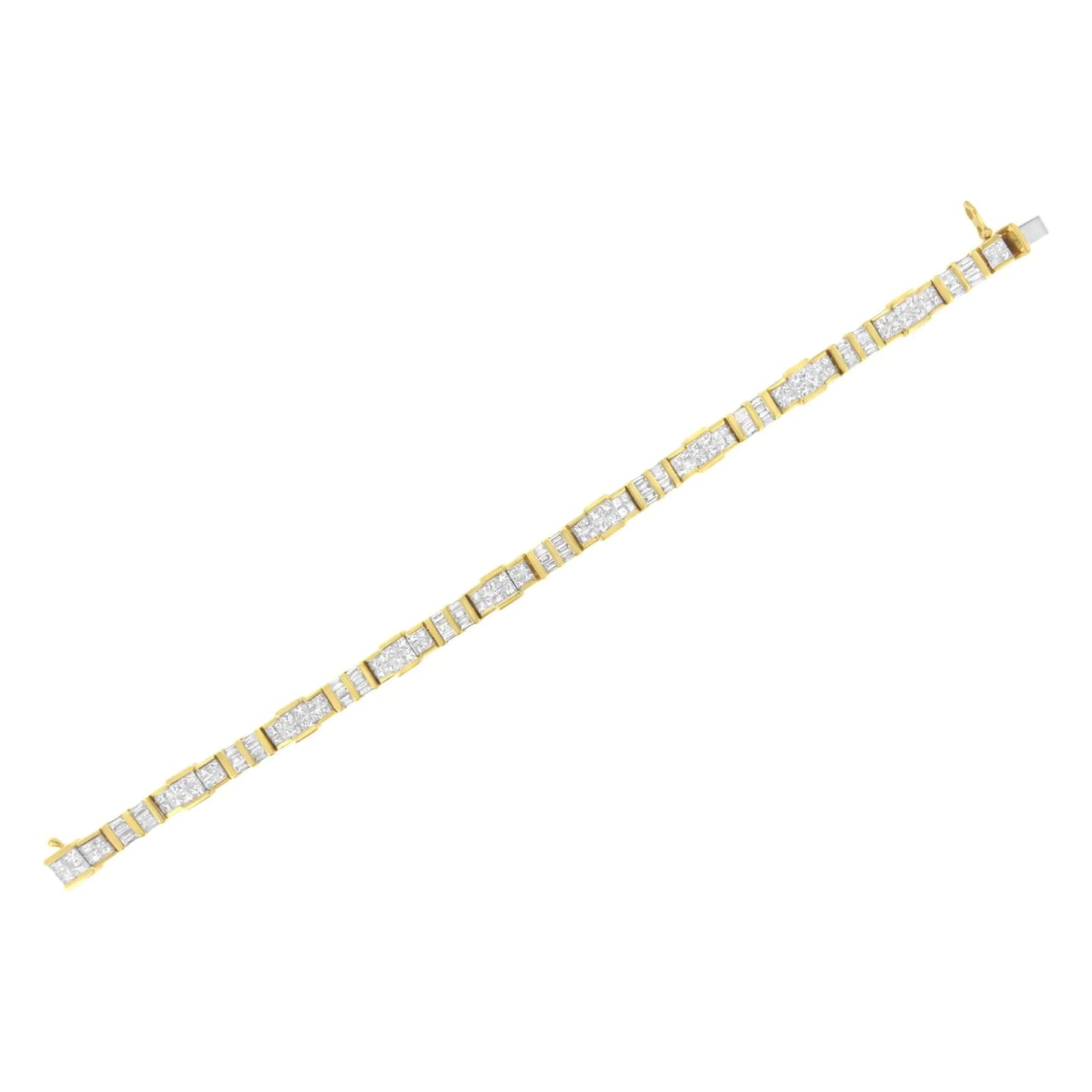 14K Yellow Gold Baguette and Princess - Cut Diamond Bracelet (8.30 cttw, H - I Color, SI1 - SI2 Clarity) - Jaazi Intl