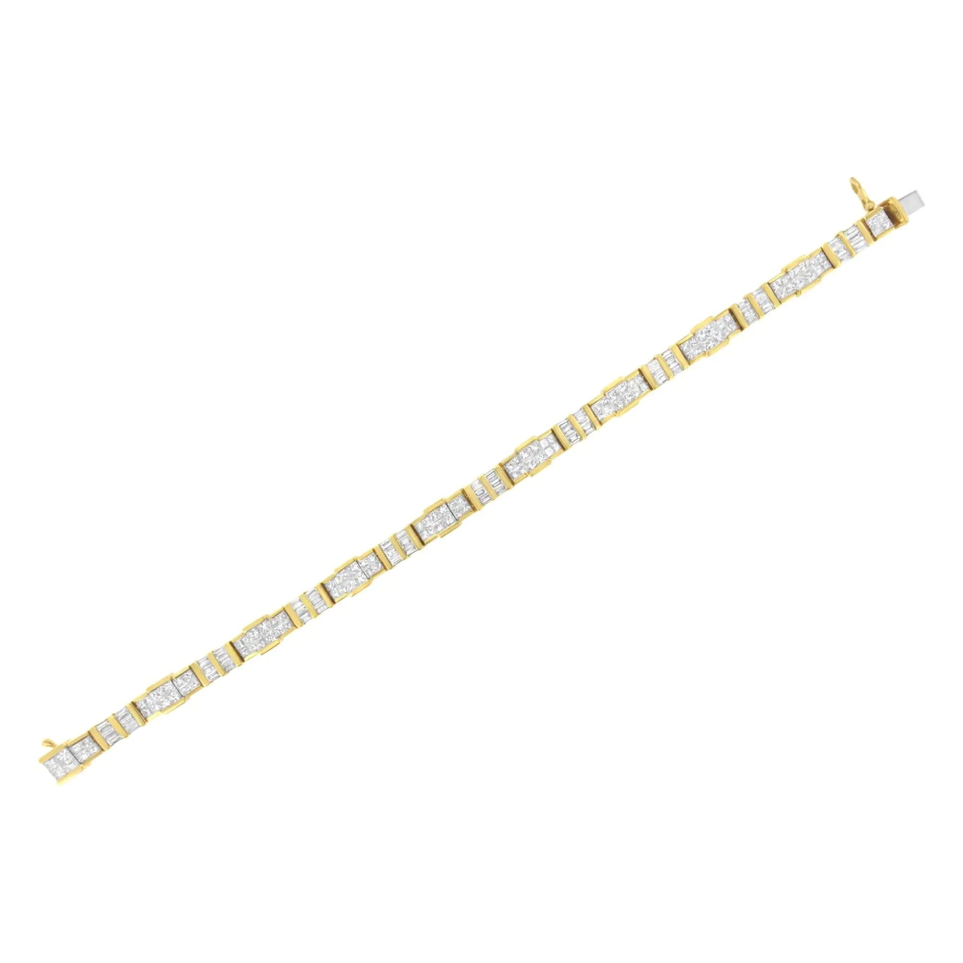 14K Yellow Gold Baguette and Princess - Cut Diamond Bracelet (8.30 cttw, H - I Color, SI1 - SI2 Clarity) - Jaazi Intl