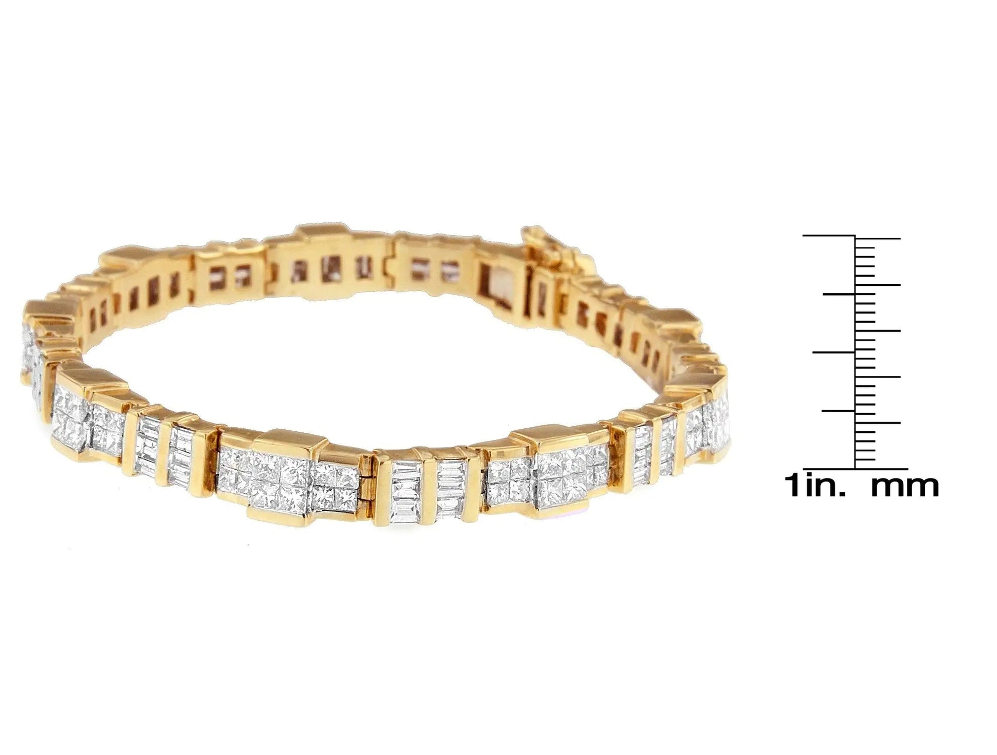 14K Yellow Gold Baguette and Princess - Cut Diamond Bracelet (8.30 cttw, H - I Color, SI1 - SI2 Clarity) - Jaazi Intl